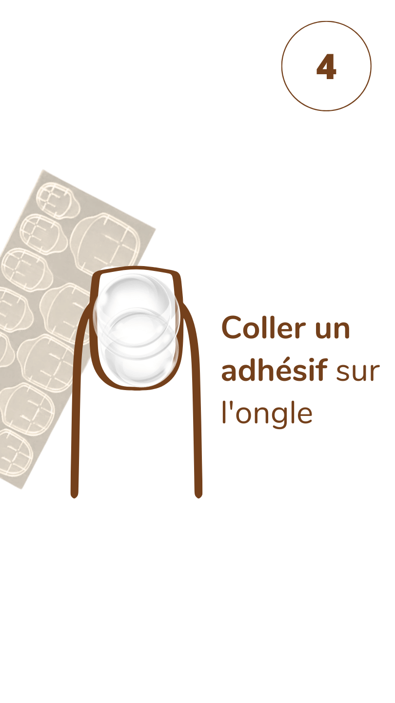 Ongle naturel avec un adhésif transparent posé au centre, prêt à recevoir un faux ongle réutilisable