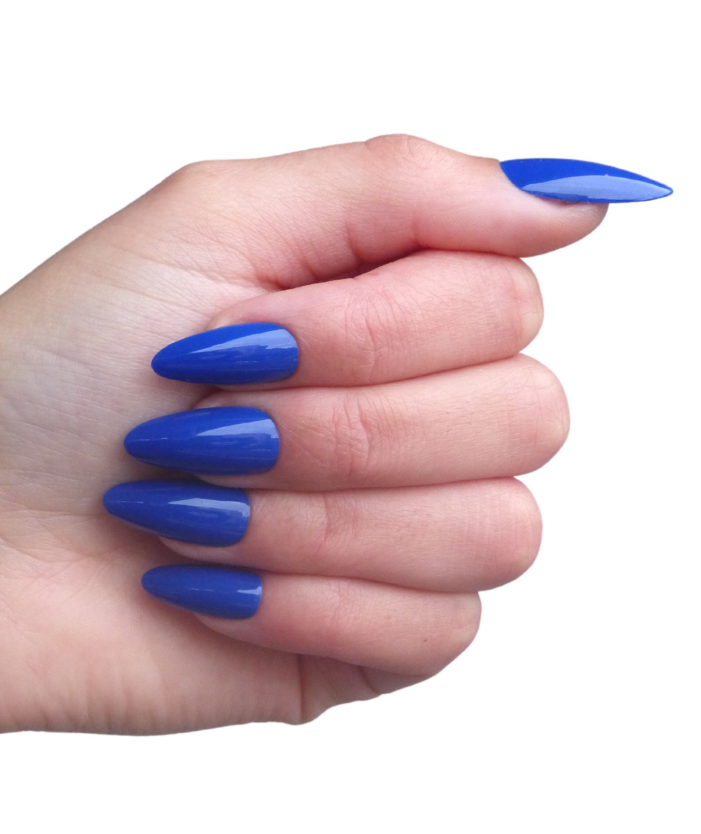 Faux ongles amandes bleu électrique